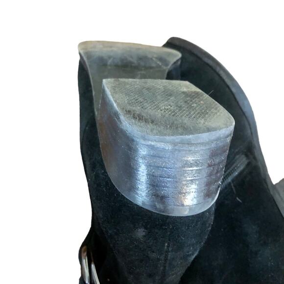 Aquatalia Black Suede Almond Toe Low Heel Ankle Boot Silver Buckle Size 6.5 - Picture 10 of 10